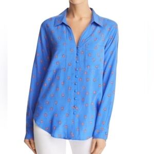 Velvet Heart Ladybug Print Button Front Top Long Sleeve V Neck Covered Buttons L